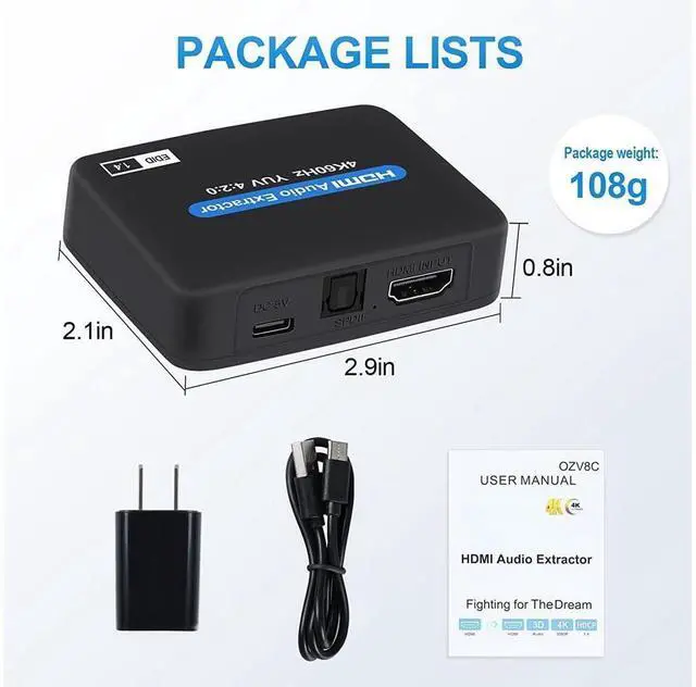 Alt view image 7 of 7 - 4K@60Hz HDMI Audio Extractor, HDMI to HDMI + Optical Toslink SPDIF + 3.5mm Audio Jack Out Splitter Converter Adapter for PS5 Soundbar Blu-Ray eokCXOY