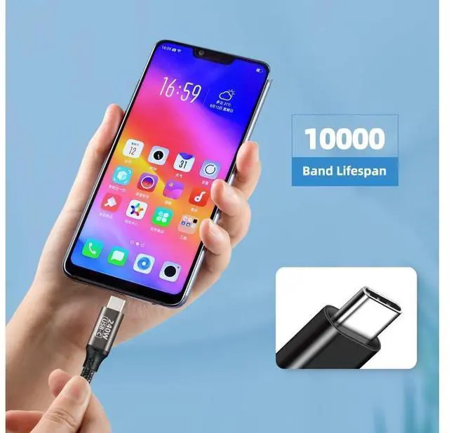 Alt view image 6 of 7 - USB C to USB C Cable 240W 3.3ft / 1M, Type C Charging Cable, USB C 240W Fast Charging Cord Nylon Braided Type-C Cable Compatible with Mac-Book Pro, iPad Pro, Air 4th, Ga-laxy S21, Pixel, and More