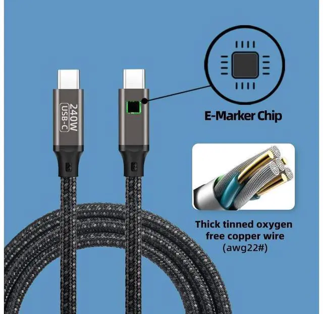 Alt view image 3 of 7 - USB C to USB C Cable 240W 3.3ft / 1M, Type C Charging Cable, USB C 240W Fast Charging Cord Nylon Braided Type-C Cable Compatible with Mac-Book Pro, iPad Pro, Air 4th, Ga-laxy S21, Pixel, and More