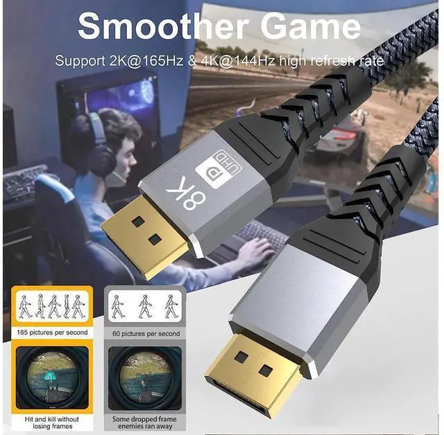 Alt view image 5 of 7 - 8K DP 1.4 Cable 3.3Feet/1m, 8K Displayport Cable, Durable Pure Copper Cord, 32.4Gbps Ultra High Speed, 8K@60Hz, 4K@144Hz, Support HBR3, DSC 1.2, HDR10, Compatible for Graphics Card, VR Headset eokCXOY