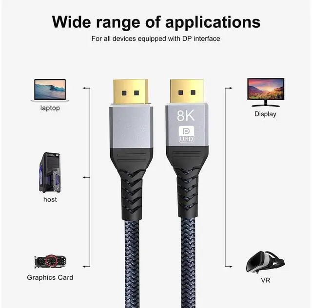 Alt view image 2 of 7 - 8K DP 1.4 Cable 3.3Feet/1m, 8K Displayport Cable, Durable Pure Copper Cord, 32.4Gbps Ultra High Speed, 8K@60Hz, 4K@144Hz, Support HBR3, DSC 1.2, HDR10, Compatible for Graphics Card, VR Headset eokCXOY