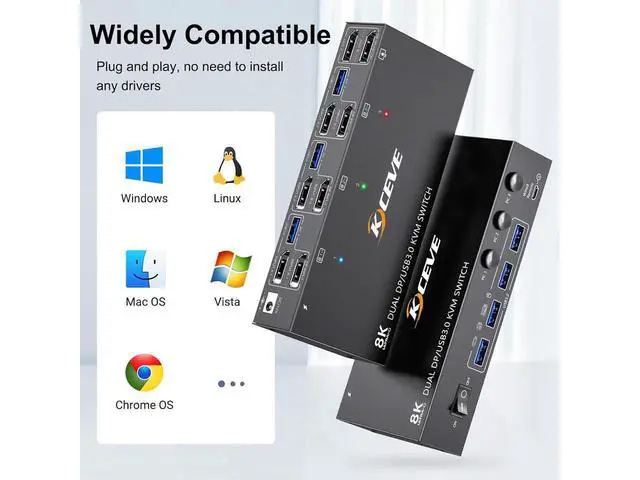 Alt view image 7 of 7 - 8K Displayport KVM Switch 2 Monitors 3 Computers 8K@60Hz 4K@144Hz, Dual Monitor KVM Switch Displayport with 4 USB 3.0 Ports for USB Devices, Wired Remote and 12V Power Adapter Included eokCXOY