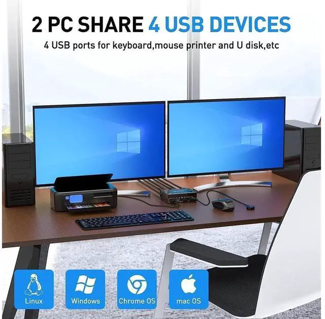 Alt view image 6 of 7 - Displayport KVM Switch Dual Monitor, DisplayPort 1.4 USB KVM 8K@30Hz 2 in 2 Out,DP Extended Display KVM Switch for 2 Computers Share 2 Monitors and 4x USB 2.0 Ports, with Wired Remote and 4 Cables