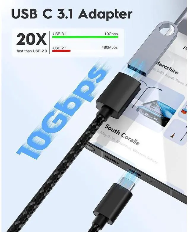 Alt view image 2 of 7 - USB C to USB 3.0 Adapter [10Gbps], [2 Pack] USB Type C Male to USB3.1 USB3.2 Female, Thunderbolt 3/4 to USB Female Adapter OTG Cable for Mac-Book Pro/Air 2022 2020,Tablet PC, Smartphones eokCXOY