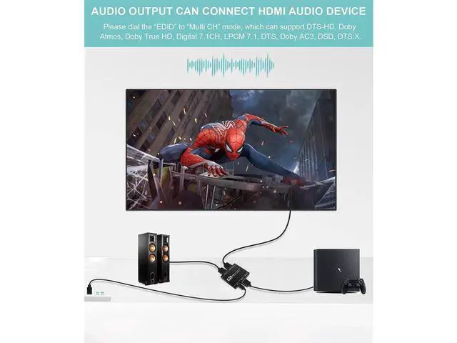 Alt view image 5 of 7 - HDMI Splitter 1 in 2 Out with HDMI Audio Output- 4K Ver HDMI2.0 HDCP2.2, Powered HDMI Splitter Supports 3D 4K@60HZ Full HD1080P for Xbox PS4 PS3 Fire Stick Roku Blu-Ray Player TV eokCXOY