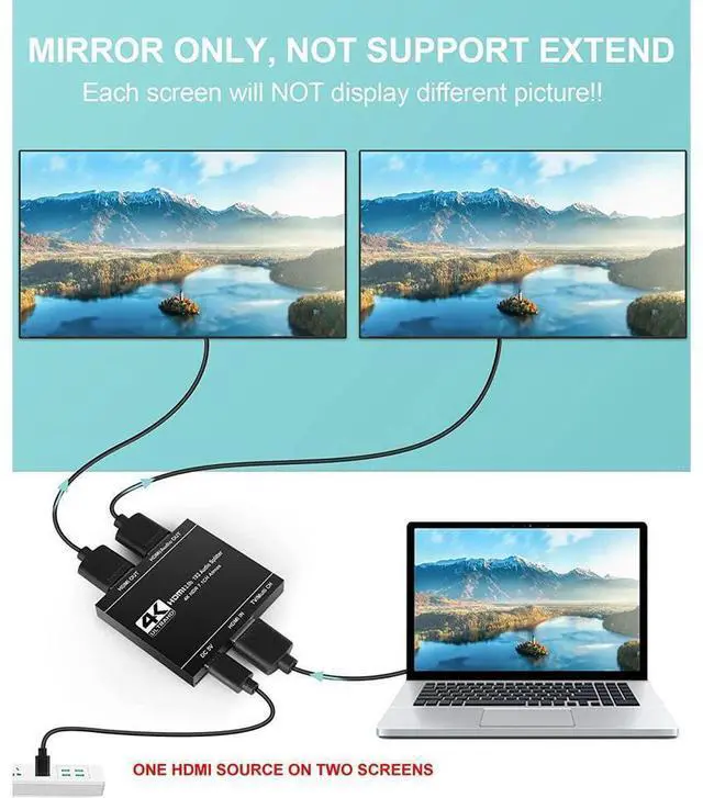 Alt view image 4 of 7 - HDMI Splitter 1 in 2 Out with HDMI Audio Output- 4K Ver HDMI2.0 HDCP2.2, Powered HDMI Splitter Supports 3D 4K@60HZ Full HD1080P for Xbox PS4 PS3 Fire Stick Roku Blu-Ray Player TV eokCXOY