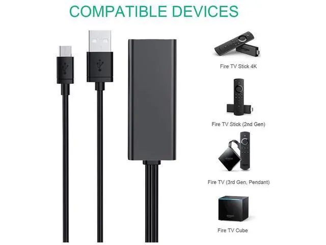 Alt view image 5 of 7 - Ethernet Adapter for Fire TV Stick Chromecast Ultra/2/1/Audio Google Home Mini Mirco USB to RJ45 Ethernet Adapter with USB Power Supply Cable 3.3ft (Black) eokCXOY