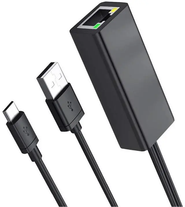 Main image of Ethernet Adapter for Fire TV Stick Chromecast Ultra/2/1/Audio Google Home Mini Mirco USB to RJ45 Ethernet Adapter with USB Power Supply Cable 3.3ft (Black) eokCXOY