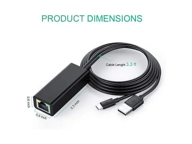 Alt view image 6 of 7 - Ethernet Adapter for Fire TV Stick Chromecast Ultra/2/1/Audio Google Home Mini Mirco USB to RJ45 Ethernet Adapter with USB Power Supply Cable 3.3ft (Black) eokCXOY