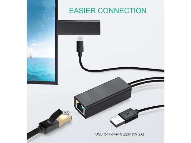 Alt view image 2 of 7 - Ethernet Adapter for Fire TV Stick Chromecast Ultra/2/1/Audio Google Home Mini Mirco USB to RJ45 Ethernet Adapter with USB Power Supply Cable 3.3ft (Black) eokCXOY