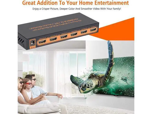 Alt view image 6 of 7 - 5 Ports HDMI Switch 4K, HDMI Splitter Switch 5 In 1 Out HDMI Switcher with IR Remote Support 4K 60hz, 2K, 1080P, 3D, HDCP 2.2, UHD, HDR for PS 3/4, XBOX One/360, DVD Player, HDTV, Projector eokCXOY