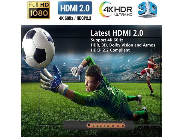 Alt view image 2 of 7 - 5 Ports HDMI Switch 4K, HDMI Splitter Switch 5 In 1 Out HDMI Switcher with IR Remote Support 4K 60hz, 2K, 1080P, 3D, HDCP 2.2, UHD, HDR for PS 3/4, XBOX One/360, DVD Player, HDTV, Projector eokCXOY