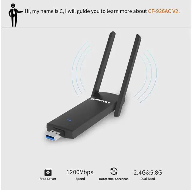 Alt view image 3 of 7 - 1200Mbps Wireless Adapter Dual Band 2.4G & 5G AC Router Wireless Signal USB3.0 WiFi Speed Adapter Extender WiFi External Network Cards for Laptop Computer PC Windows xp,Win7 Win8 /8.1 (32 bit. 64 bit