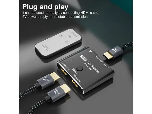 Alt view image 4 of 7 - 8K@60Hz HDMI 2X1 Switch with Remote Controll Selector 2 Source 1 Display HDMI 2.1 Switch for TV Top Box PS5 Xbox eokCXOY