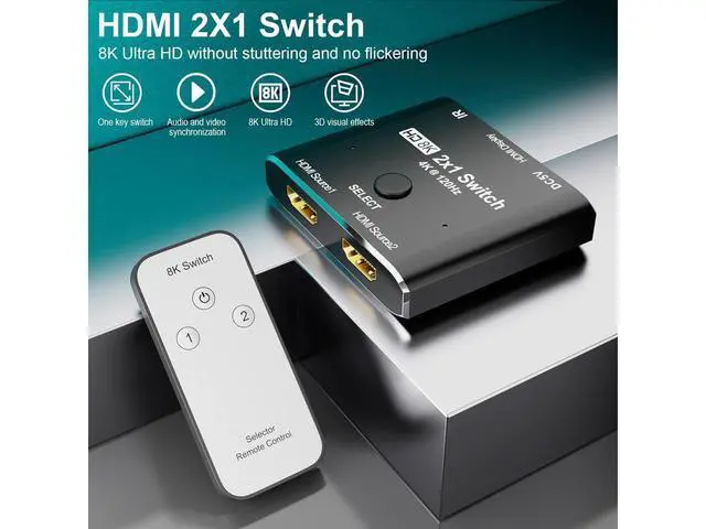 Alt view image 2 of 7 - 8K@60Hz HDMI 2X1 Switch with Remote Controll Selector 2 Source 1 Display HDMI 2.1 Switch for TV Top Box PS5 Xbox eokCXOY