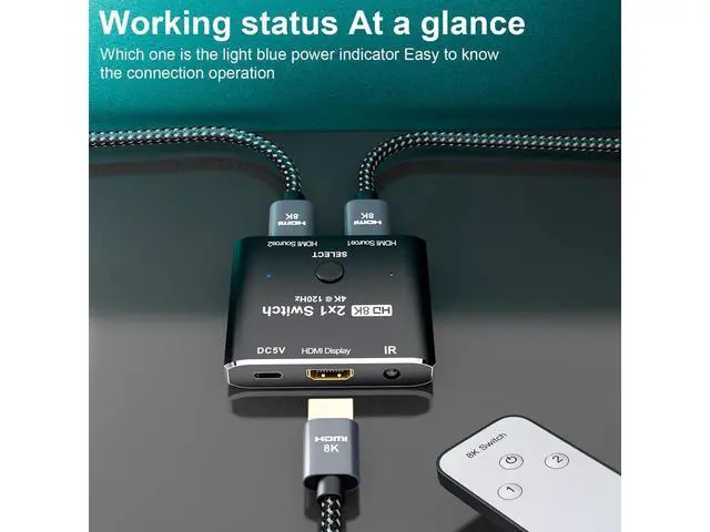 Alt view image 3 of 7 - 8K@60Hz HDMI 2X1 Switch with Remote Controll Selector 2 Source 1 Display HDMI 2.1 Switch for TV Top Box PS5 Xbox eokCXOY
