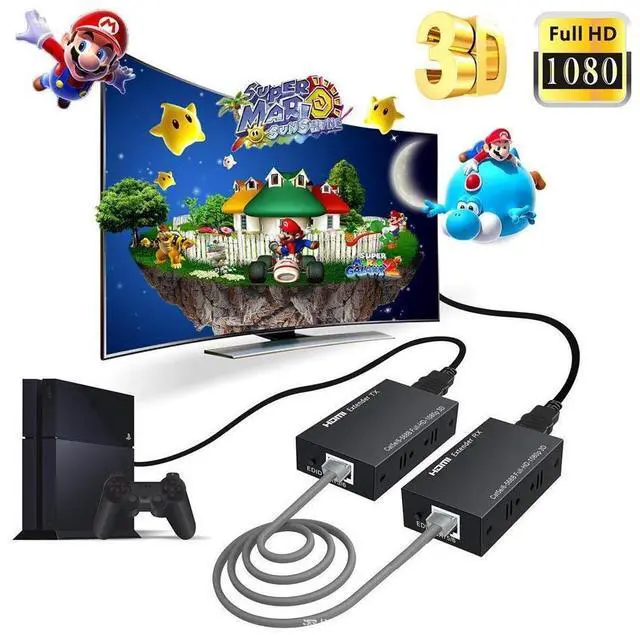 Alt view image 7 of 7 - 60M HDMI Extender Over Signal Cat5e/6 Ethernet Cable 1080P HDMI to RJ45 Network Cable Extender Repeater for PC PS2 TV Monitor eokCXOY