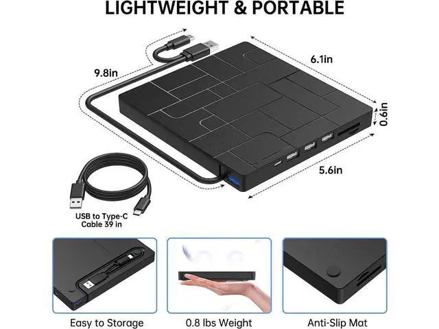 Alt view image 6 of 7 - [Upgraded] [7 in 1] External CD DVD Drive, USB 3.0 Type-C DVD-ROM CD-RW Player Ultra Slim CD Burner with 4 USB Ports SD/TF Card Slots Optical Disk DVD Drive for Laptop Desktop Windows 10/8/7 Linux OS