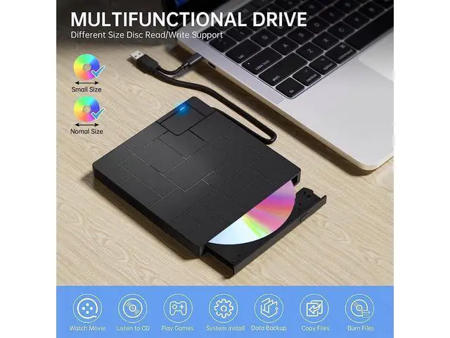 Alt view image 3 of 7 - [Upgraded] [7 in 1] External CD DVD Drive, USB 3.0 Type-C DVD-ROM CD-RW Player Ultra Slim CD Burner with 4 USB Ports SD/TF Card Slots Optical Disk DVD Drive for Laptop Desktop Windows 10/8/7 Linux OS