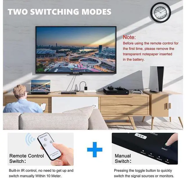Alt view image 4 of 7 - HDMI 2.1 Switch 8K Directional Switcher with IR Remote, 8K@60Hz 4K@120Hz 1440p@165Hz 1080P@240Hz 2in 1out High Speed 48Gbps eARC Converter Compatible with Xbox X PS5 Aluminum Shell eokCXOY