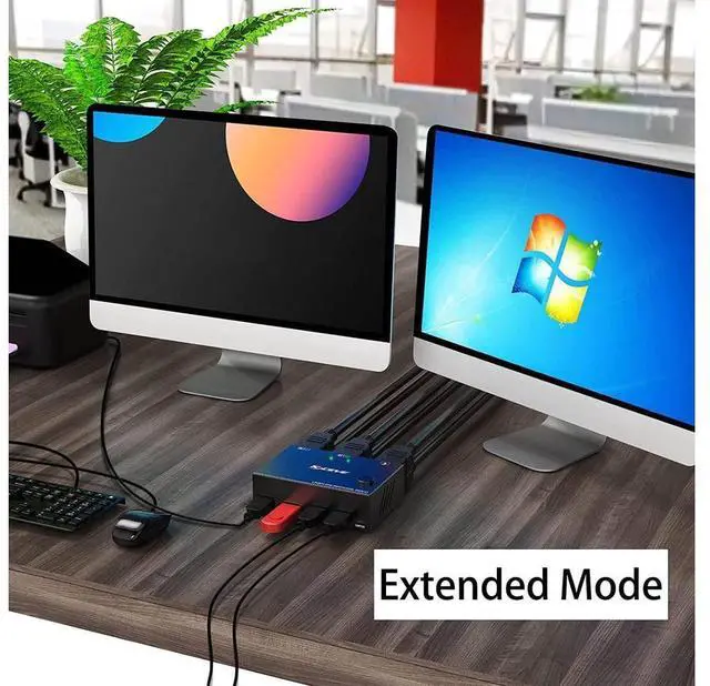 Alt view image 3 of 7 - Dual Monitor KVM Switch HDMI 2 Port 4K@30Hz, 2 In 2 Out 2 Monitor KVM Switch USB HDMI Extended Display Switcher for 2 PCs Share 2 Monitors and 4 USB 2.0 Hub, Desktop Controller and USB Cables Included