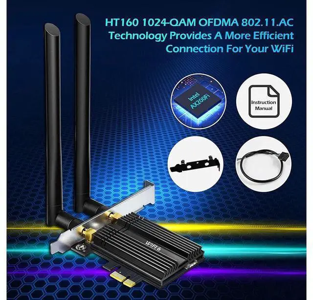 Alt view image 6 of 7 - WiFi 6 Card PCIe 3000Mbps for PC, AX200 Wireless Adapter with Bluetooth 5.1 Dongle 802.11AX WiFi Adapter Express Network Dual Band 5dBi High Rotating Antenna (ONLY Support Desktop for Win10 64bit)