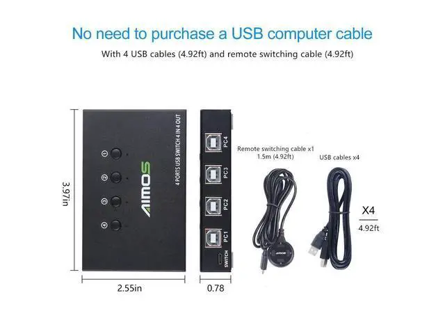 Alt view image 4 of 7 - USB Switch Selector 4 Port, USB KVM Switcher 4 Computers Sharing 4 USB Devices One-Button Swapping, for Share Mouse, Keyboard, Printer, Scanner, with 4 USB Cables eokCXOY