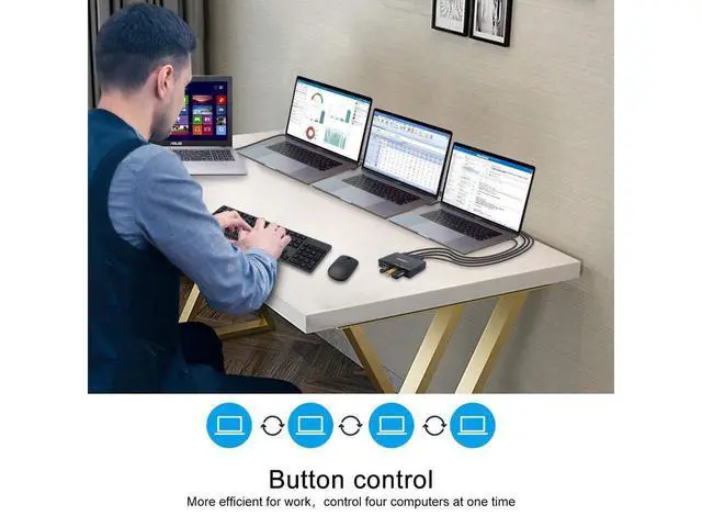 Alt view image 2 of 7 - USB Switch Selector 4 Port, USB KVM Switcher 4 Computers Sharing 4 USB Devices One-Button Swapping, for Share Mouse, Keyboard, Printer, Scanner, with 4 USB Cables eokCXOY