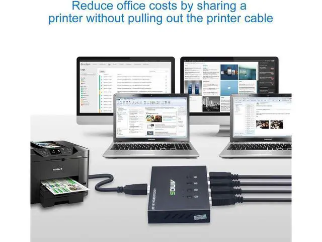 Alt view image 6 of 7 - USB Switch Selector 4 Port, USB KVM Switcher 4 Computers Sharing 4 USB Devices One-Button Swapping, for Share Mouse, Keyboard, Printer, Scanner, with 4 USB Cables eokCXOY