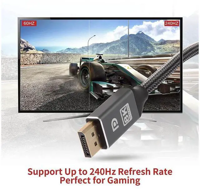 Alt view image 6 of 7 - DisplayPort Cable DP 1.4, Nylon Braided 8K DP Cable (8K @60Hz, 4K @120Hz, 2K, HDR, HBR3, HDCP 2.2) Display Port Cable V1.4 High Speed 32.4Gbps DisplayPort Cord for Laptop PC TV Gaming Monitor (3.3ft)