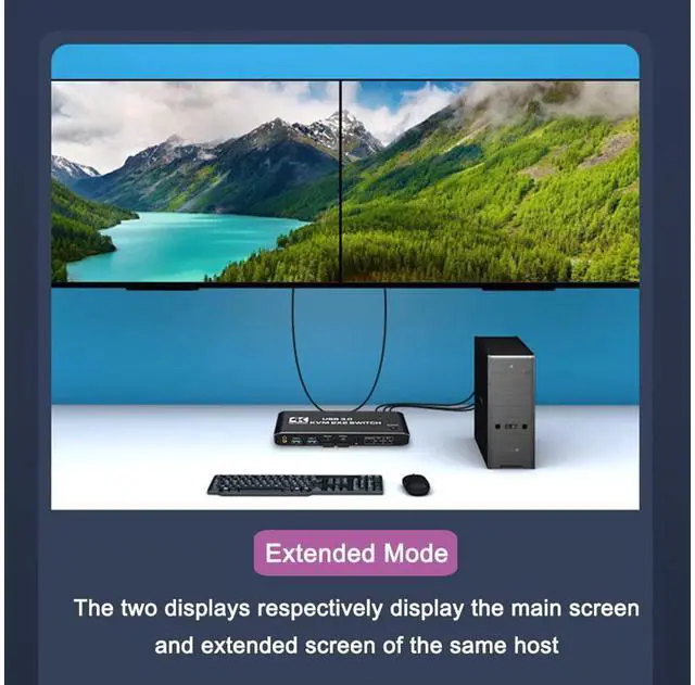 Alt view image 7 of 7 - 2 Port KVM Switch HDMI Dual Monitor Switcher for 2 Computers and 2 Monitors, 4K @60Hz 2x2 HDMI + HDMI Dual Monitor KVM Switch with Hotkey Switching and 3.5mm Jack Audio Output eokCXOY