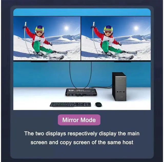 Alt view image 5 of 7 - 2 Port KVM Switch HDMI Dual Monitor Switcher for 2 Computers and 2 Monitors, 4K @60Hz 2x2 HDMI + HDMI Dual Monitor KVM Switch with Hotkey Switching and 3.5mm Jack Audio Output eokCXOY