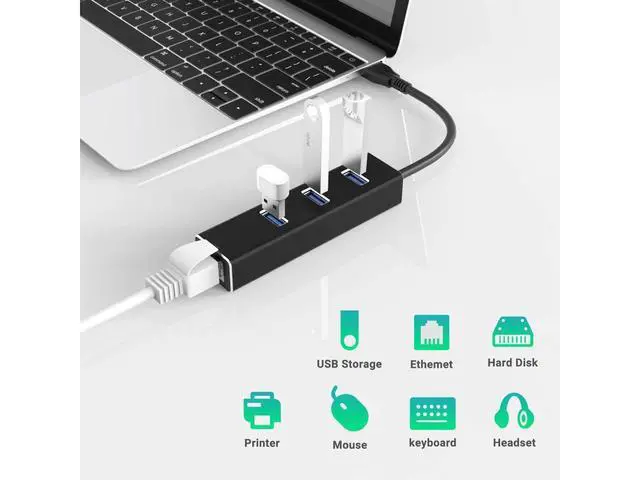 Alt view image 3 of 7 - USB 3.0 to Ethernet Adapter, 3 Ports USB 3.0 Hub with 10/100/1000Mbps LAN RJ45 Gigabit Network Adapter, Supports Windows 10/8/7, Mac OS, Linux eokCXOY