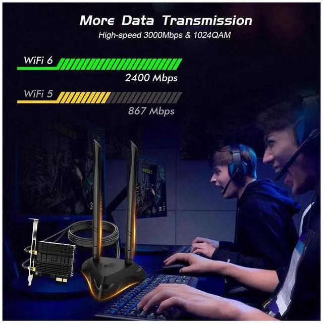 Alt view image 6 of 7 - Cardking PCIe WiFi 6 card for desktop PC, 3000 Mbps 802.11AX dual band wireless Bluetooth 5.1 adapter with magnetic antenna base, MU-MIMO, OFDMA, Advanced Heat Sink Support Windows 10 64bit (BLACK)