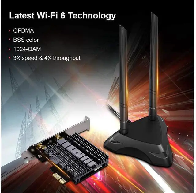 Alt view image 5 of 7 - Cardking PCIe WiFi 6 card for desktop PC, 3000 Mbps 802.11AX dual band wireless Bluetooth 5.1 adapter with magnetic antenna base, MU-MIMO, OFDMA, Advanced Heat Sink Support Windows 10 64bit (BLACK)