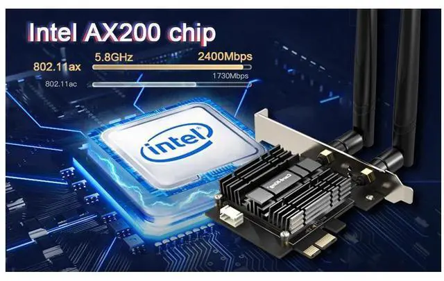 Alt view image 2 of 7 - Cardking PCIe WiFi 6 card for desktop PC, 3000 Mbps 802.11AX dual band wireless Bluetooth 5.1 adapter with magnetic antenna base, MU-MIMO, OFDMA, Advanced Heat Sink Support Windows 10 64bit (BLACK)