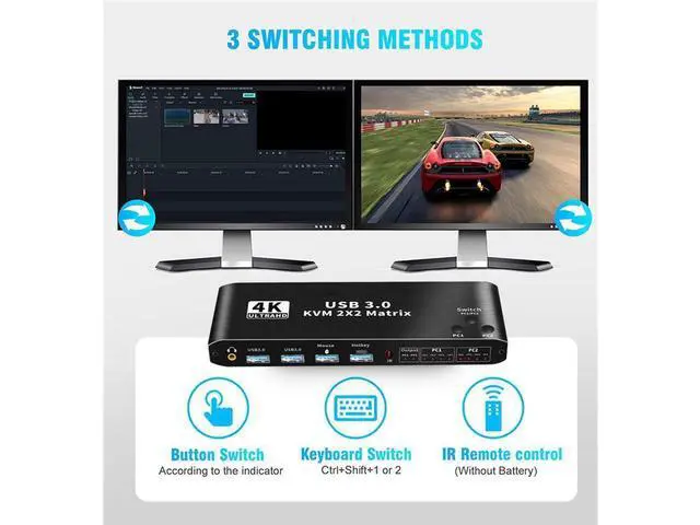 Alt view image 5 of 7 - 2x2 HDMI KVM Matrix Switch 2 Monitors 2 Computers 4K 60z, 2 PC 2 Monitor KVM Switch, Dual Monitor HDMI USB 3.0 KVM 2x2 Matrix Switch 2 in 2 Out, Support HDCP2.2, Hotkey,Extended And Mirror Display