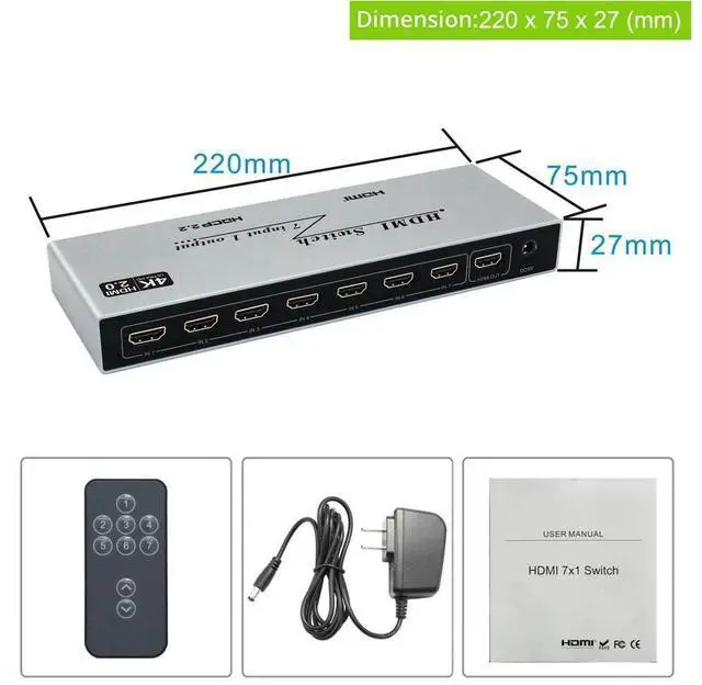 Alt view image 7 of 7 - HDMI 2.0 Switch 7 in 1 Out - 4K @60Hz HDMI Selector Switch with Remote,18Gbps HDMI 2.0 HDR HDCP 3D, Support 4K@60Hz 2160p 1080p Premium Quality Auto Switcher Hub for PS4/5 Xbox,TV, Nintendo eokCXOY