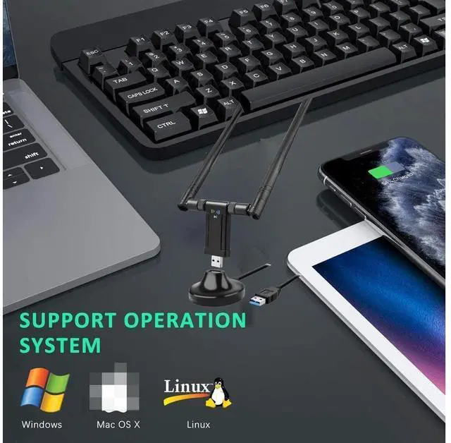 Alt view image 7 of 7 - USB 3.0 WiFi Adapter 1200Mbps, AC1200 WLAN Adapter Dual Band 867Mbit/s (5GHz), 433Mbit/s (2.4GHz) Wireless Adapter with 5dBi Antenna and USB 3.0 Docking Station for Desktop Laptop PC Windows/Mac OS