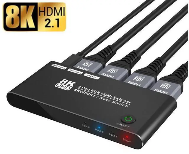 Main image of 8K HDMI-compatible 3 in 1 Out Switcher Selector Box HD 2.1 Switch High Speed 48Gbps 8K@60Hz 4K@120Hz for PS5 Projectors Monitor eokCXOY