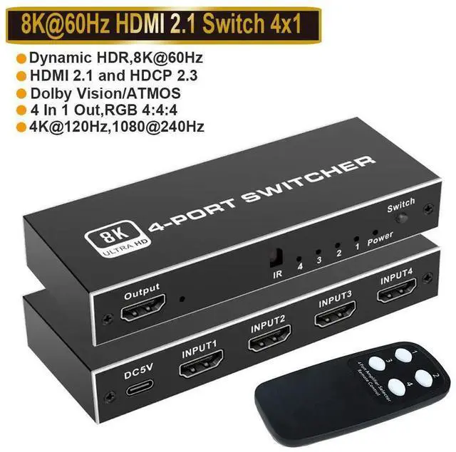 Main image of HDMI Switch 4K 120Hz, HDMI Splitter 4 in 1 Out, HDMI 2.1 Switch Support 8K@60Hz 48Gbps for Xbox Series PS5/4/3 HD TV Monitor Projector eokCXOY