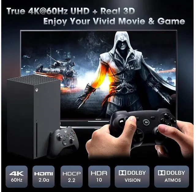 Alt view image 5 of 7 - 5 Port 4K HDMI Switch with Remote Premium 5 in 1 Out 4K @60Hz HDMI2.0 Switcher Selector, Support HDR 10, HDCP 2.2, Dolby Vision/ Atmos, Auto-Switch, 18Gbps, CEC, 1080P/3D eokCXOY