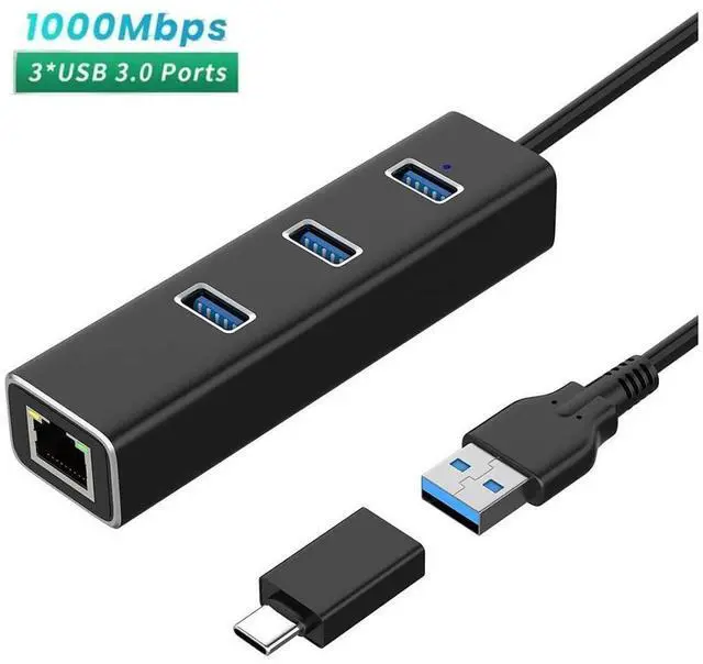 Main image of 3 Ports USB 3.0 Hub with 1000M RJ45 Ethernet Adapter, [4 in 1] USB Hub Splitter for Laptop, Multiple USB Port Extender Hub, Aluminum USB to 1000Mbps Ethernet Adapter USB Expander Hub for Laptops