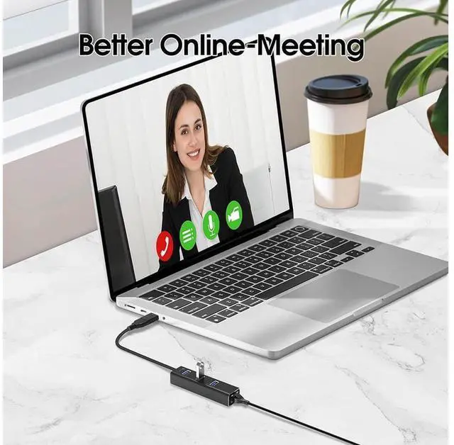 Alt view image 7 of 7 - 3 Ports USB 3.0 Hub with 1000M RJ45 Ethernet Adapter, [4 in 1] USB Hub Splitter for Laptop, Multiple USB Port Extender Hub, Aluminum USB to 1000Mbps Ethernet Adapter USB Expander Hub for Laptops