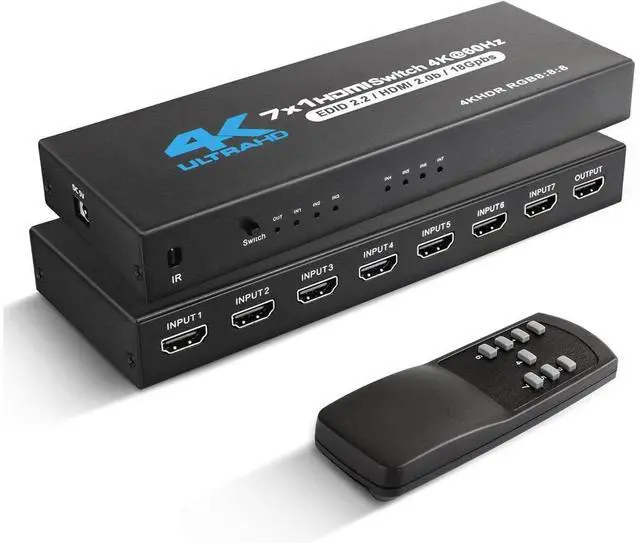 Main image of 7 Port HDMI Switch 7 in 1 Out 4K@60Hz, 7x1 HDMI Switcher with IR Remote, 7 Port HDMI Selector Box Support HDMI2.0, Do-l-by Vision/At-mos, HDR10 for Xbox, Switch, PS5/4, Roku, Fire Stick eokCXOY