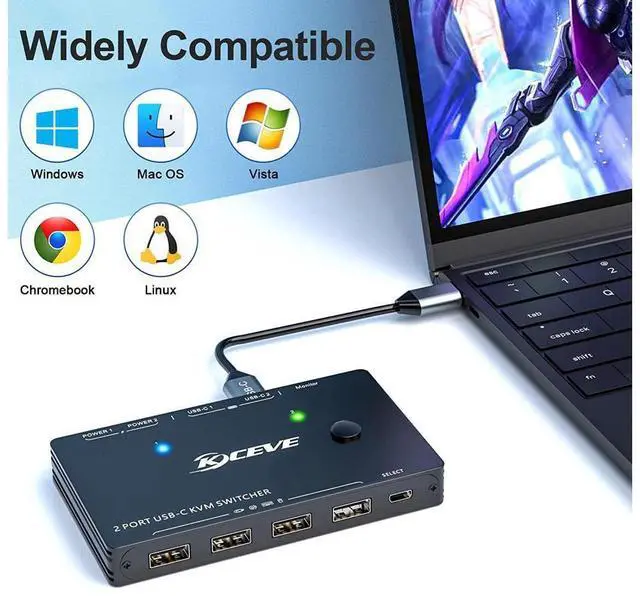 Alt view image 6 of 7 - 2 Ports USB Type-C KVM Switch 4K@60Hz, 2 in 1 Out USB C KVM Switch for 2 Computers Share 1 HDMI Monitor and USB Devices-Power Delivery 100W,Type-C KVM with USB-C Cable,HD-MI2.0 Cable and Wired Remote