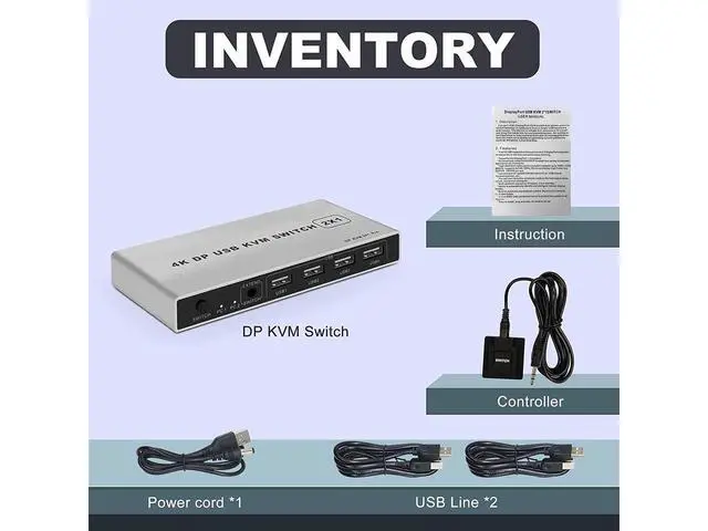 Alt view image 7 of 7 - DisplayPort KVM USB Switch 2 Port 4K 60Hz USB and DisplayPort Switch for 2 Computers Share Keyboard Mouse Printer Monitor for Laptop,PC,Xbox HDTV, with 2X USB Cable,1x Switch Button Cable eokCXOY