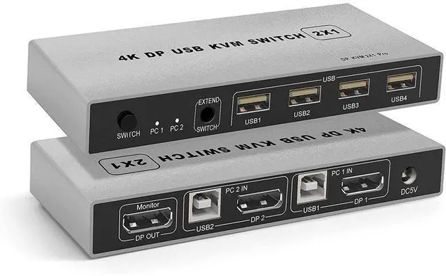 Main image of DisplayPort KVM USB Switch 2 Port 4K 60Hz USB and DisplayPort Switch for 2 Computers Share Keyboard Mouse Printer Monitor for Laptop,PC,Xbox HDTV, with 2X USB Cable,1x Switch Button Cable eokCXOY