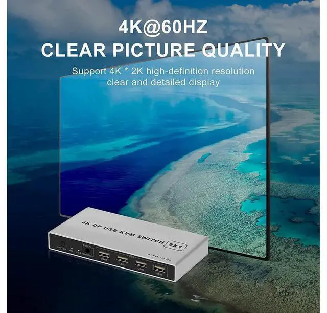 Alt view image 4 of 7 - DisplayPort KVM USB Switch 2 Port 4K 60Hz USB and DisplayPort Switch for 2 Computers Share Keyboard Mouse Printer Monitor for Laptop,PC,Xbox HDTV, with 2X USB Cable,1x Switch Button Cable eokCXOY