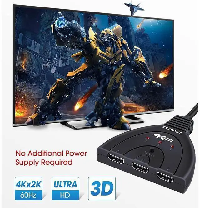 Alt view image 5 of 7 - 3 Port HDMI Switch 4K@60Hz, HDMI Switcher 3x1 HDMI Splitter Hub 3 in 1 Out with Pigtail Cable Supports 4K 3D HD 1080P for Xbox PS4 Roku HDTV eokCXOY